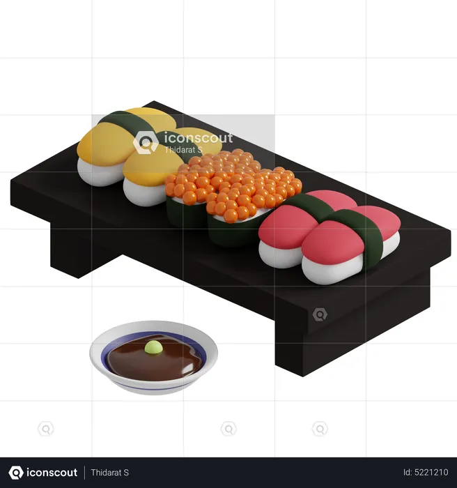 Sushi em uma mesa de madeira  3D Icon