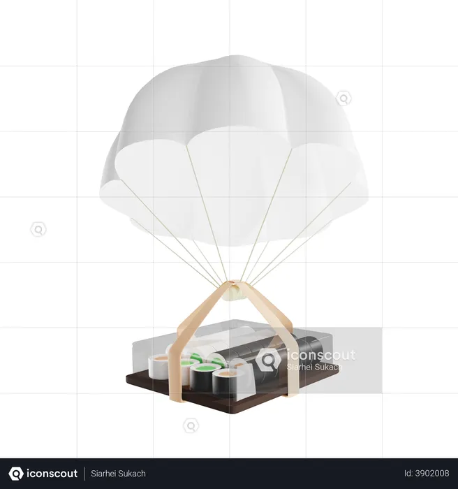 Sushi Parachute Delivery  3D Illustration