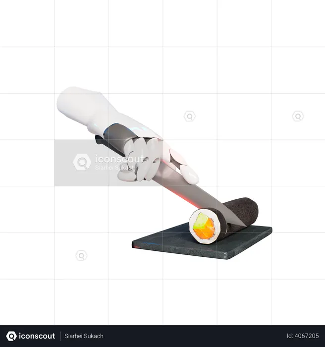 Sushi Roll Cutting Hand Gesture  3D Icon