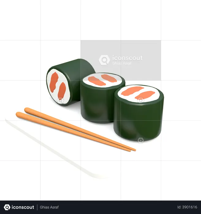 Sushi With Chopstick  3D Illustration