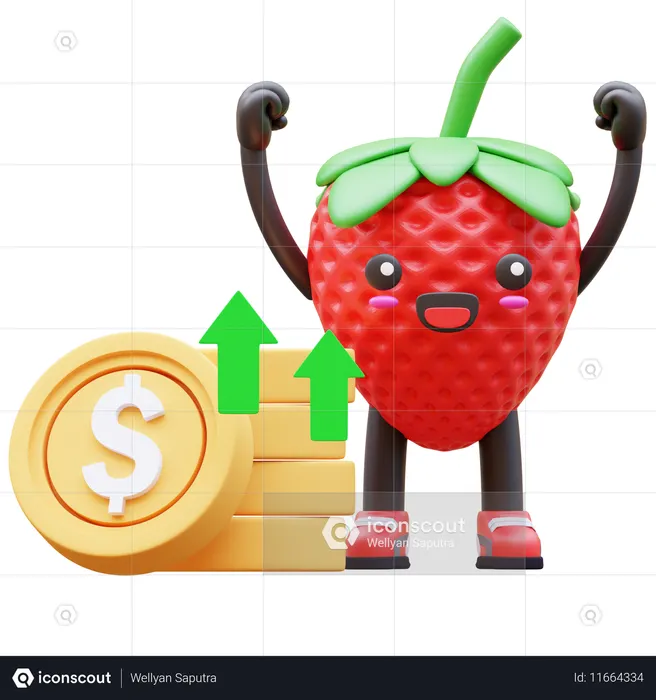 Süße Erdbeere feiert steigendes Geld  3D Illustration