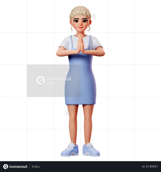 Süße Frau zeigt Namaste  3D Illustration