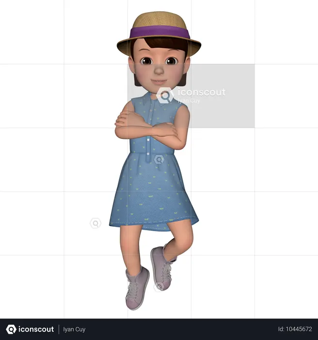 Niedlich, Mädchen, Stehen, Mit, Kreuz, Hände  3D Icon