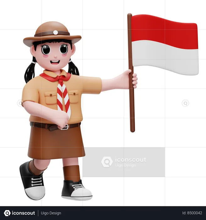 Niedliche Mädchen tragen die indonesische Flagge  3D Illustration