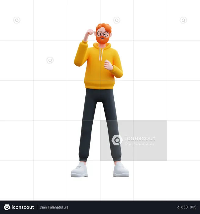 Homme à capuche debout tout en étant excité  3D Illustration