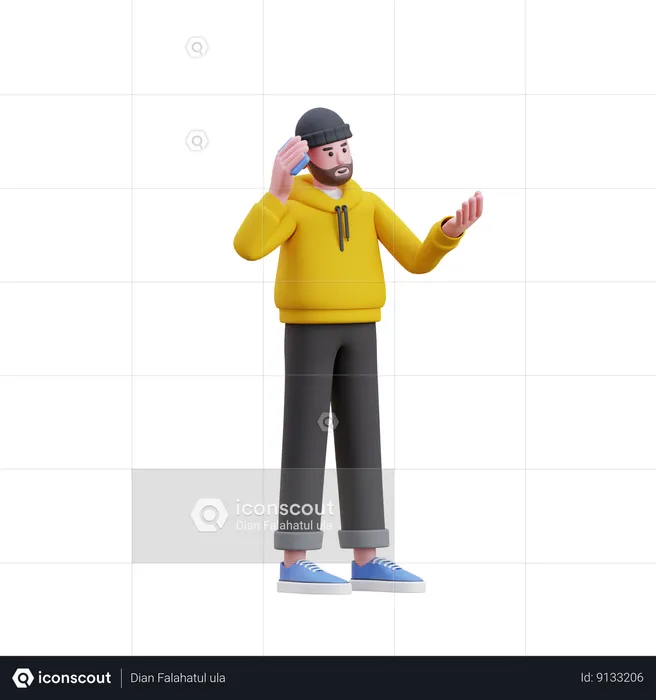 Sweats à capuche homme parlant avec téléphone  3D Illustration