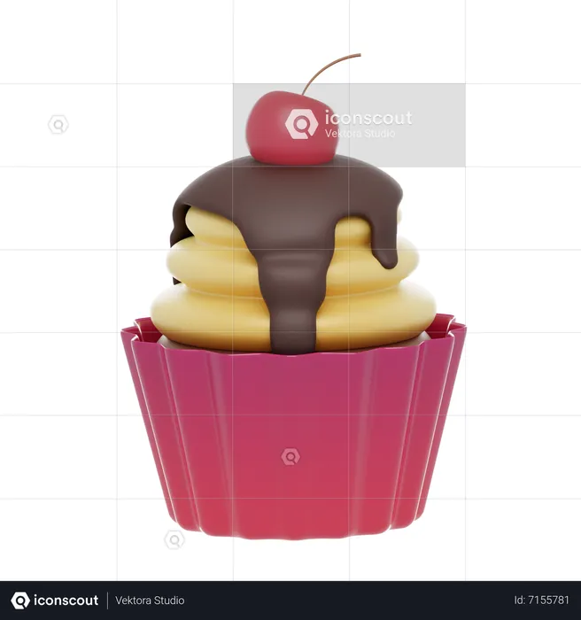 Sweet Cherry on Top Cupcake  3D Icon