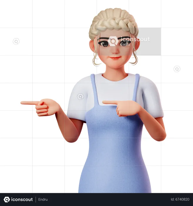 Sweet Female Pointing To Left Side Using Both Hand  3D Illustration