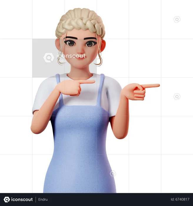 Sweet Female Pointing To Right Side Using Both Hand  3D Illustration