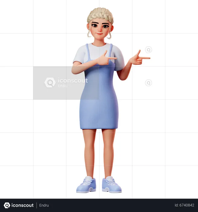 Sweet Female Pointing To Right Side Using Both Hand  3D Illustration