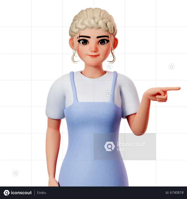Sweet Female Pointing To Right Side Using Right Hand  3D Illustration