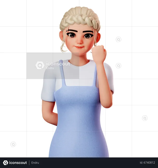 Sweet Female Showing Fist Using Right Hand  3D Illustration