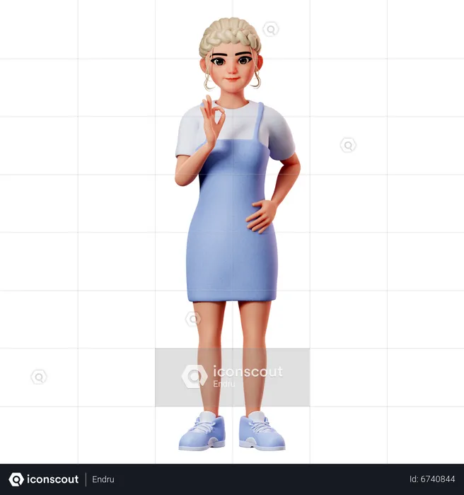 Sweet Female Showing Ok Gesture Using Left Hand  3D Illustration