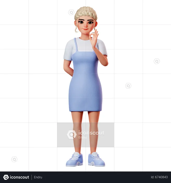 Sweet Female Showing Ok Gesture Using Right Hand  3D Illustration