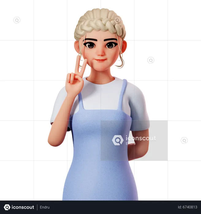 Sweet Female Showing Peace Gesture Using Left Hand  3D Illustration