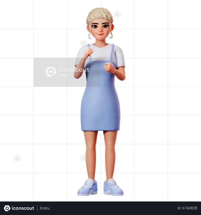 Sweet Female Showing Ready To Fight With Fist Hand  3D Illustration