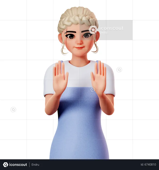 Sweet Female Showing Stop Hand Gesture  3D Illustration