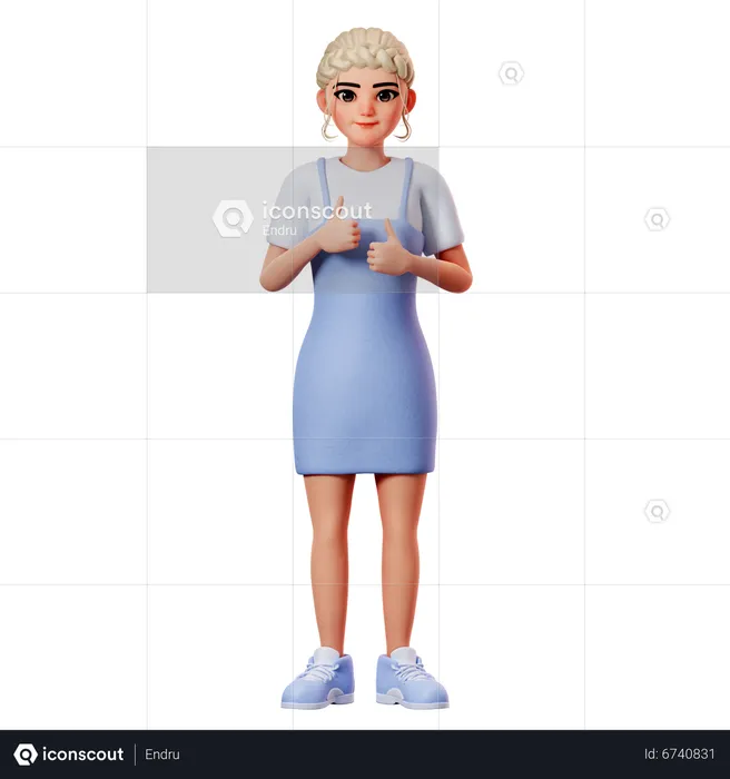 Sweet Female Showing Thumbs Up Gesture With Both Hand  3D Illustration
