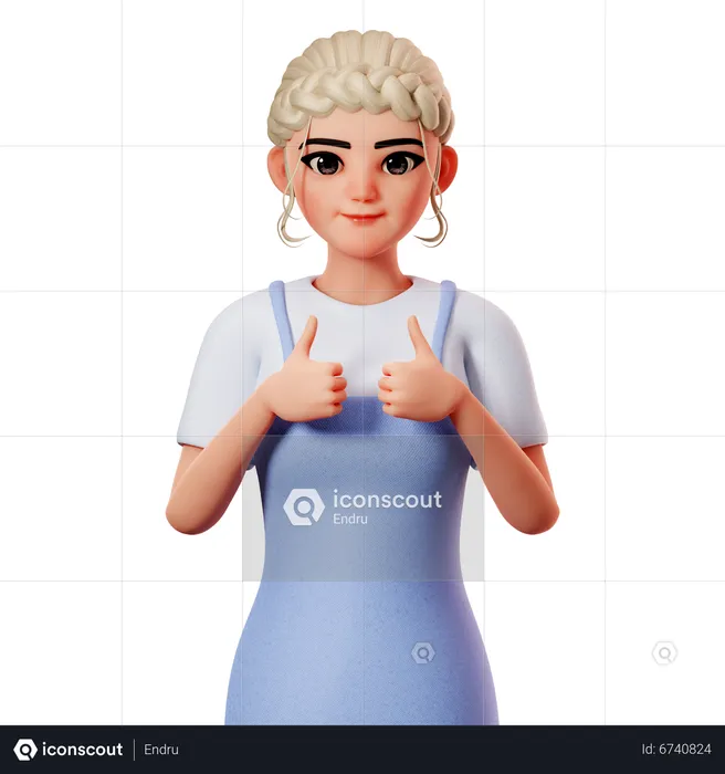 Sweet Female Showing Thumbs Up Using Both Hand  3D Illustration