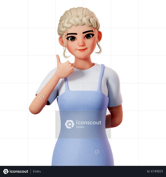 Sweet Female Showing Thumbs Up Using Left Hand  3D Illustration