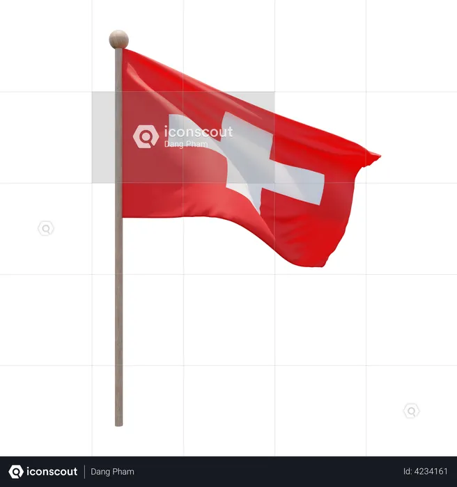 Switzerland Flag Pole  3D Illustration