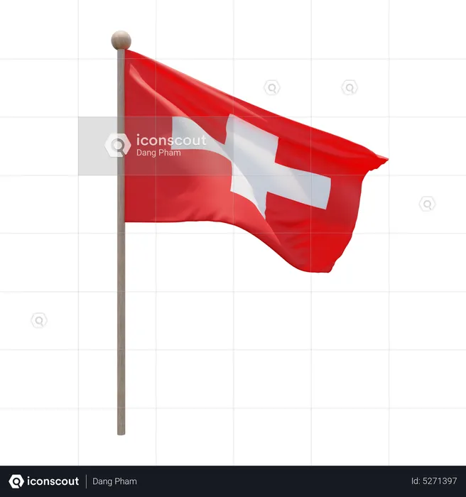 Switzerland Flagpole Flag 3D Icon