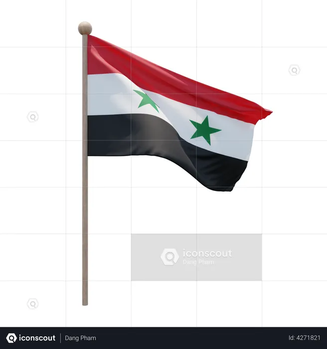 Syria Flagpole Flag 3D Illustration