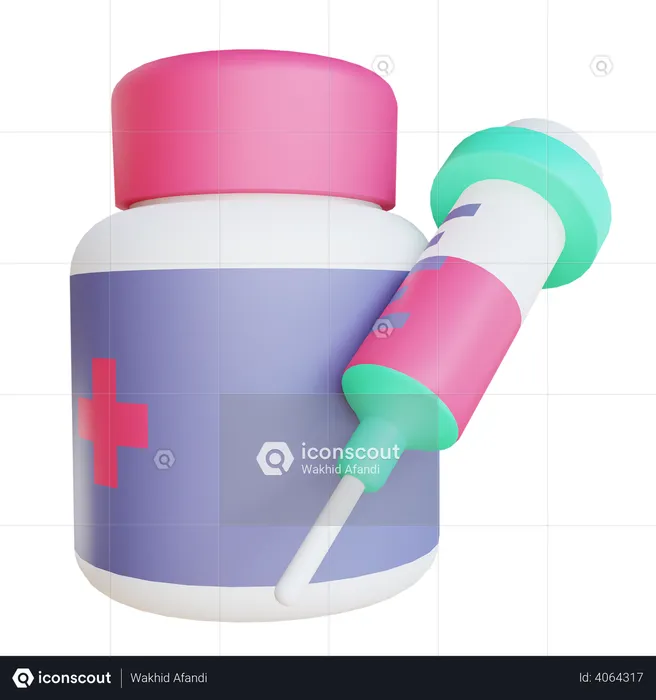 Syringe And Medicine Bottle  3D Illustration