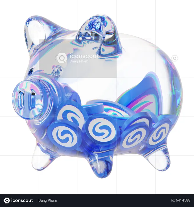 Sys Clear Glass Piggy Bank con pilas decrecientes de criptomonedas  3D Icon