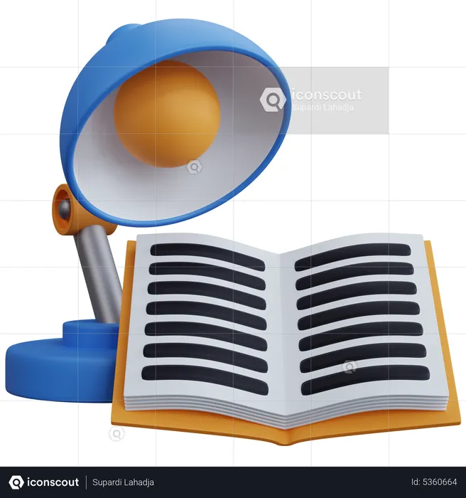 Table Lamp And Open Book  3D Icon