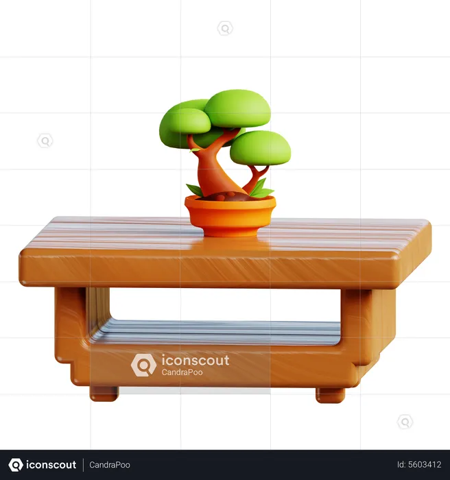 Table With Bonsai  3D Illustration