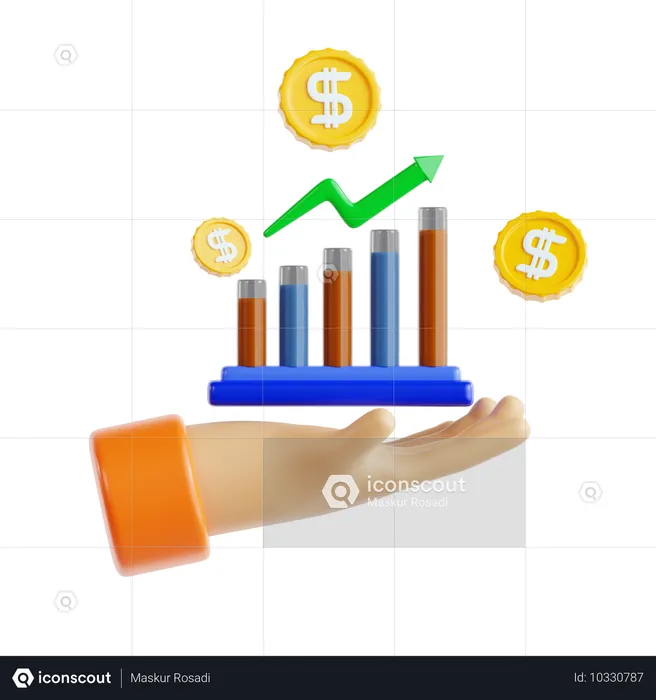 Tableau de croissance avec la main et l'argent  3D Icon