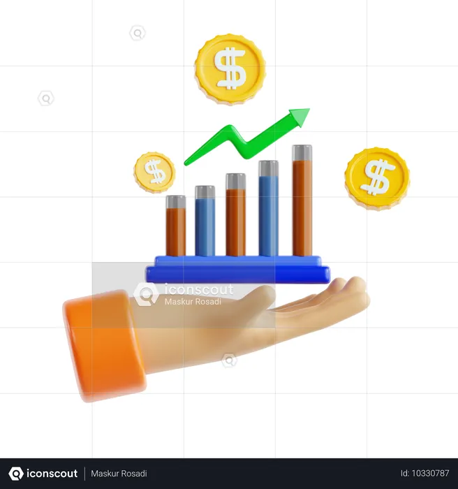 Tableau de croissance avec la main et l'argent  3D Icon