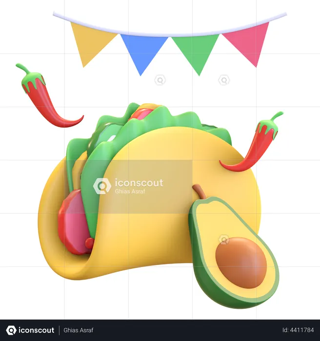 Taco and Avocado food  3D Illustration