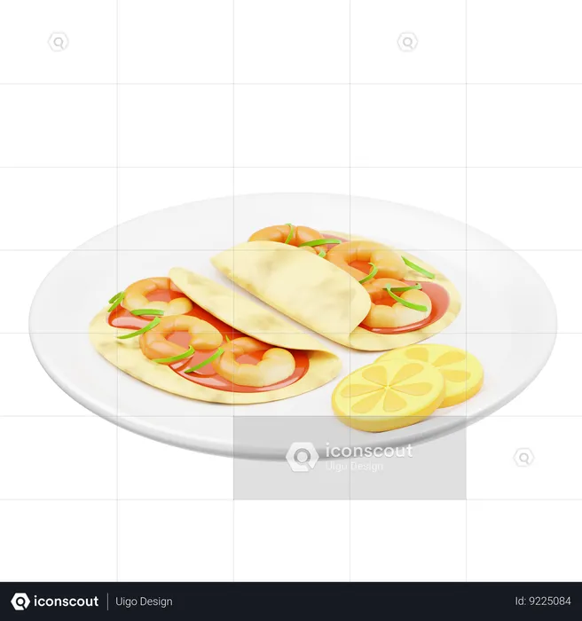 Tacos de camarones con ensalada  3D Icon