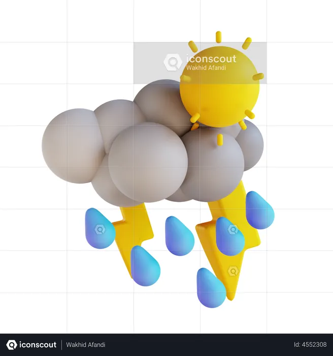 Tag mit starkem Regen und Blitzen  3D Illustration