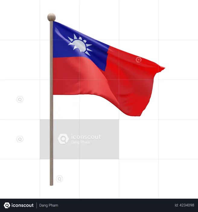 Taiwan Republic of China Flag Pole  3D Illustration