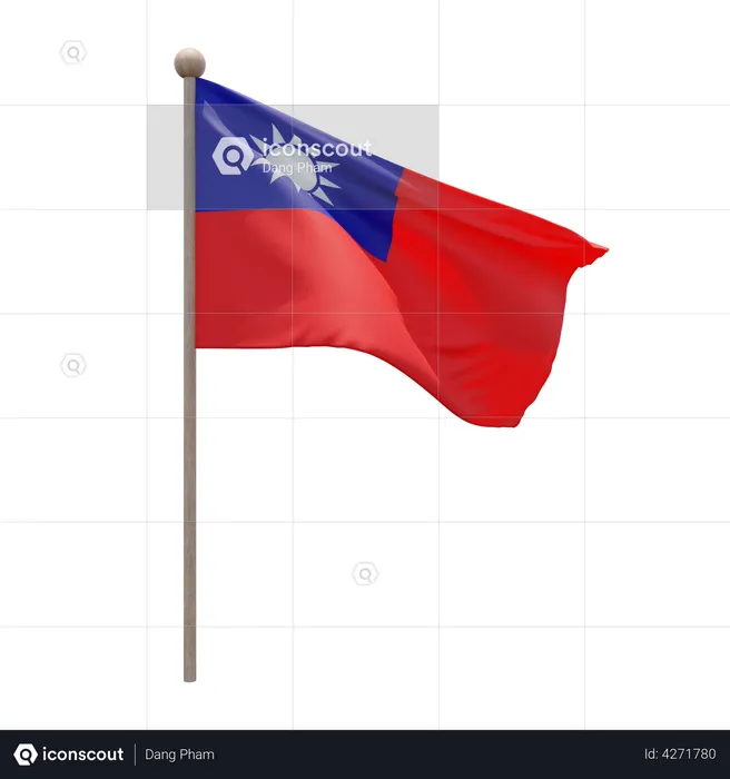 Taiwan Republic of China Flagpole Flag 3D Illustration