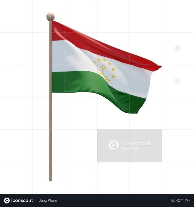Tajikistan Flagpole Flag 3D Illustration