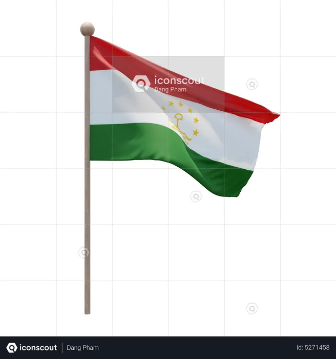 Tajikistan Flagpole Flag 3D Icon