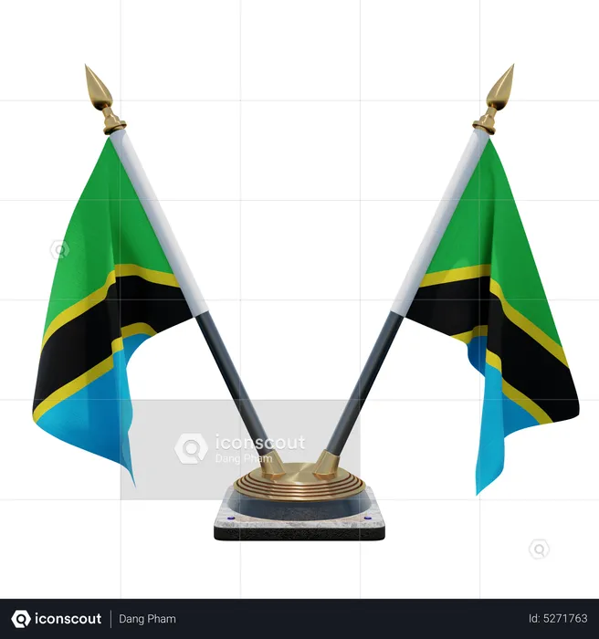 Tanzania Double (V) Desk Flag Stand Flag 3D Icon