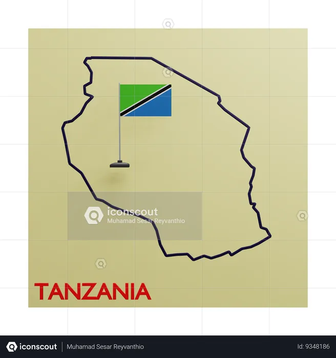 Tanzania map Flag 3D Icon