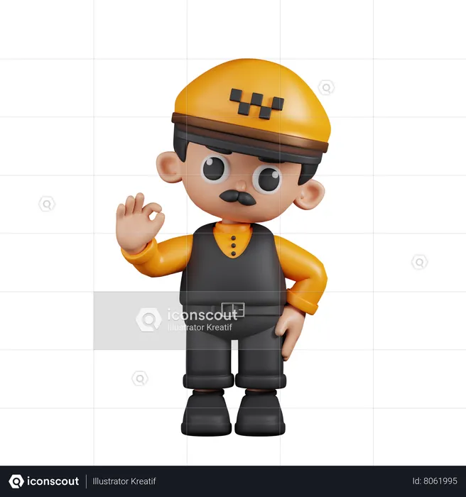 Taxi Driver Giving Ok Sign  3D Illustration