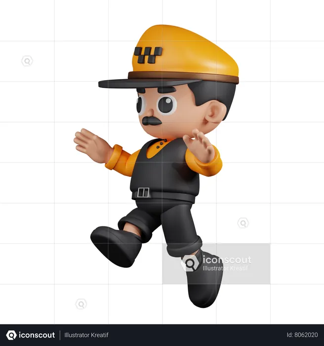 Taxi Driver Jumping  3D Illustration