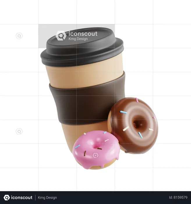 Taza de café y donut  3D Icon