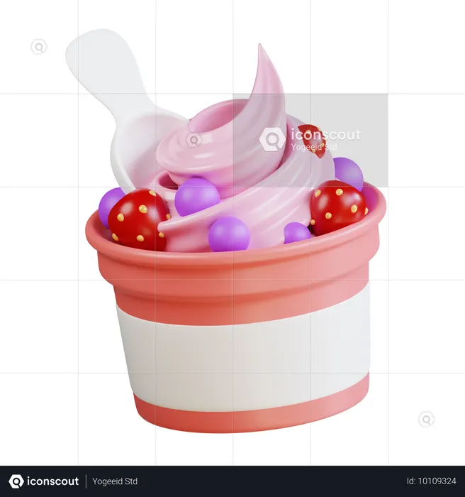 Helado de yogur helado en taza  3D Icon