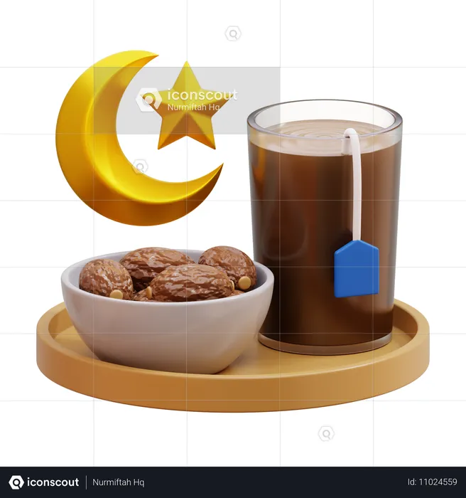 Tea And Dates With Moon And Star  3D Icon