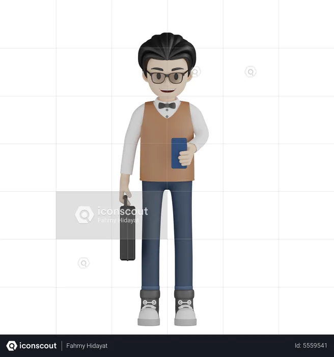 Teacher Checking Mobile  3D Illustration