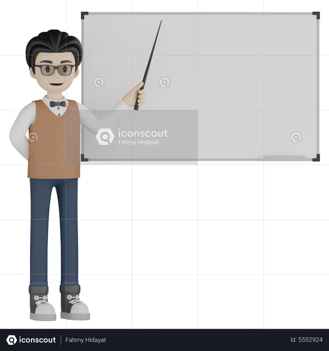 Teacher Presenting and teaching on whiteboard  3D Illustration