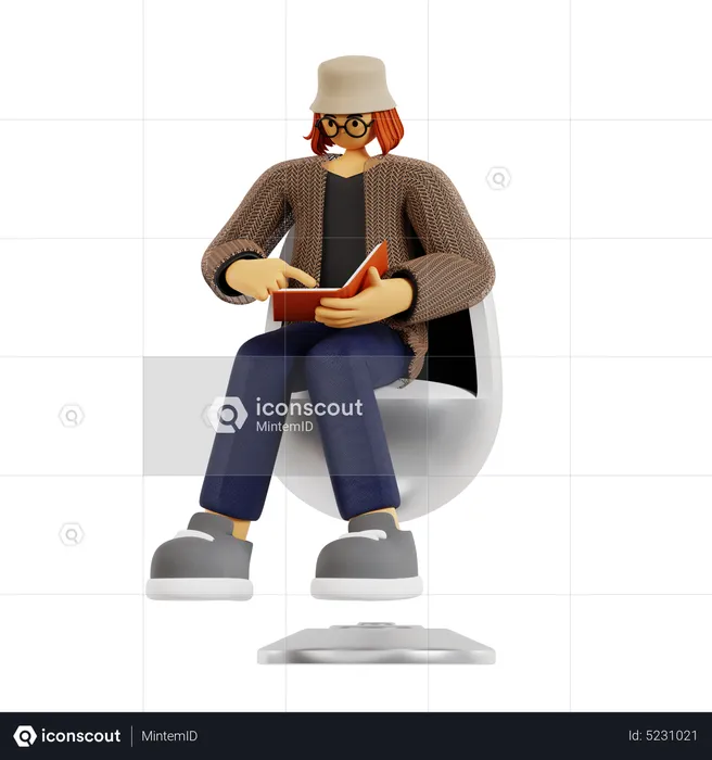 Teacher reading book while sitting on armchair  3D Illustration